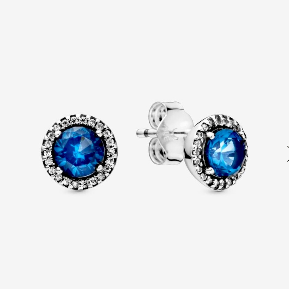 Blue Round Sparkling Stud Earrings
